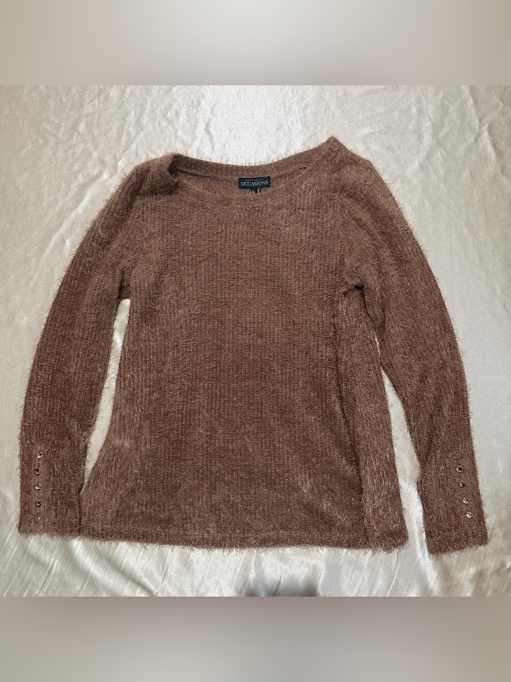 Susan Graver Occasions Bateau Neck Eyelash Sweater Tunic w/ Trim Small